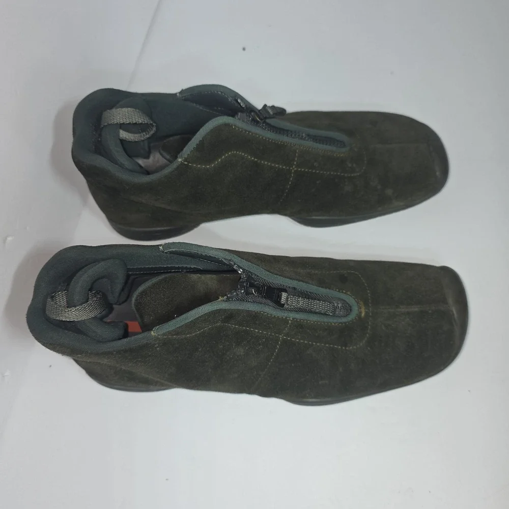 Vintage Prada Rare Olive Suede Front Zip High Top Sneakers Mens Sz US 9 Box
